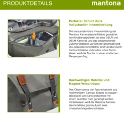 Mantona Kameratasche Milano grande (modische Universaltasche für Digital-Spiegelreflex-Kameras und Systemkameras plus Zubehör, Vintage, graues Interieur) grau 21648