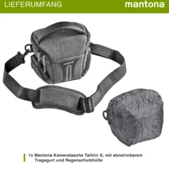Mantona Kameratasche Tallinn Gr. S anthrazit, Fototasche inkl. gepolstertem Schultergurt, Camera Bag mit Trennstegen und Regenschutzhülle, tragbar als Schultertasche, Handtasche und Gürteltasche