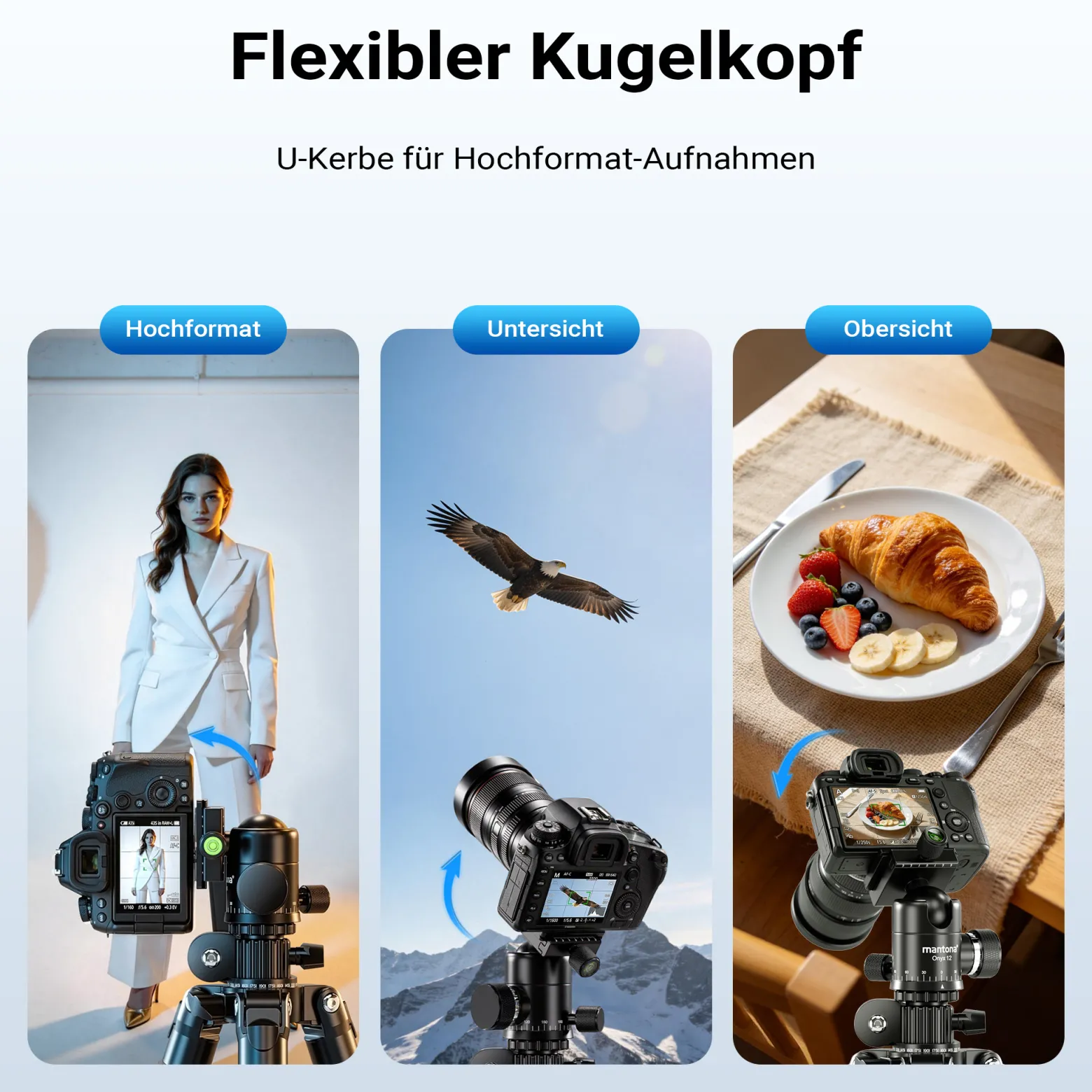 Mantona Kodiak XL 324 + Onyx 12 Kugelkopf Set Fotostativ mit Stativkopf aus Aluminium mit Arca Swiss kompatibler Schnellwechselplatte