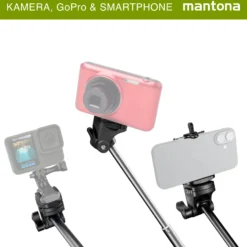 Mantona Mono-/Handstativ Selfy - 250 x 40 x 40 mm - kompatibel mit GoPro, Smartphone, Kompaktkamera u. a. - schwarz - Selfiestick Handystick Selfiestange für Fotografie und Videokameras
