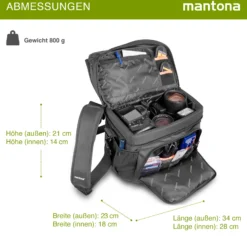 Mantona Neolit II SLR-Kameratasche schwarz, Fototasche wasserabweisend mit Regenschutz, Kamera Umhängetasche mit viel Stauraum & individuell einteilbar, Fotoapparat Tasche mit Tragegurt