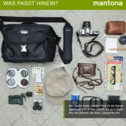 Mantona Neolit II SLR-Kameratasche schwarz, Fototasche wasserabweisend mit Regenschutz, Kamera Umhängetasche mit viel Stauraum & individuell einteilbar, Fotoapparat Tasche mit Tragegurt