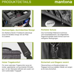 Mantona Neolit II SLR-Kameratasche schwarz, Fototasche wasserabweisend mit Regenschutz, Kamera Umhängetasche mit viel Stauraum & individuell einteilbar, Fotoapparat Tasche mit Tragegurt