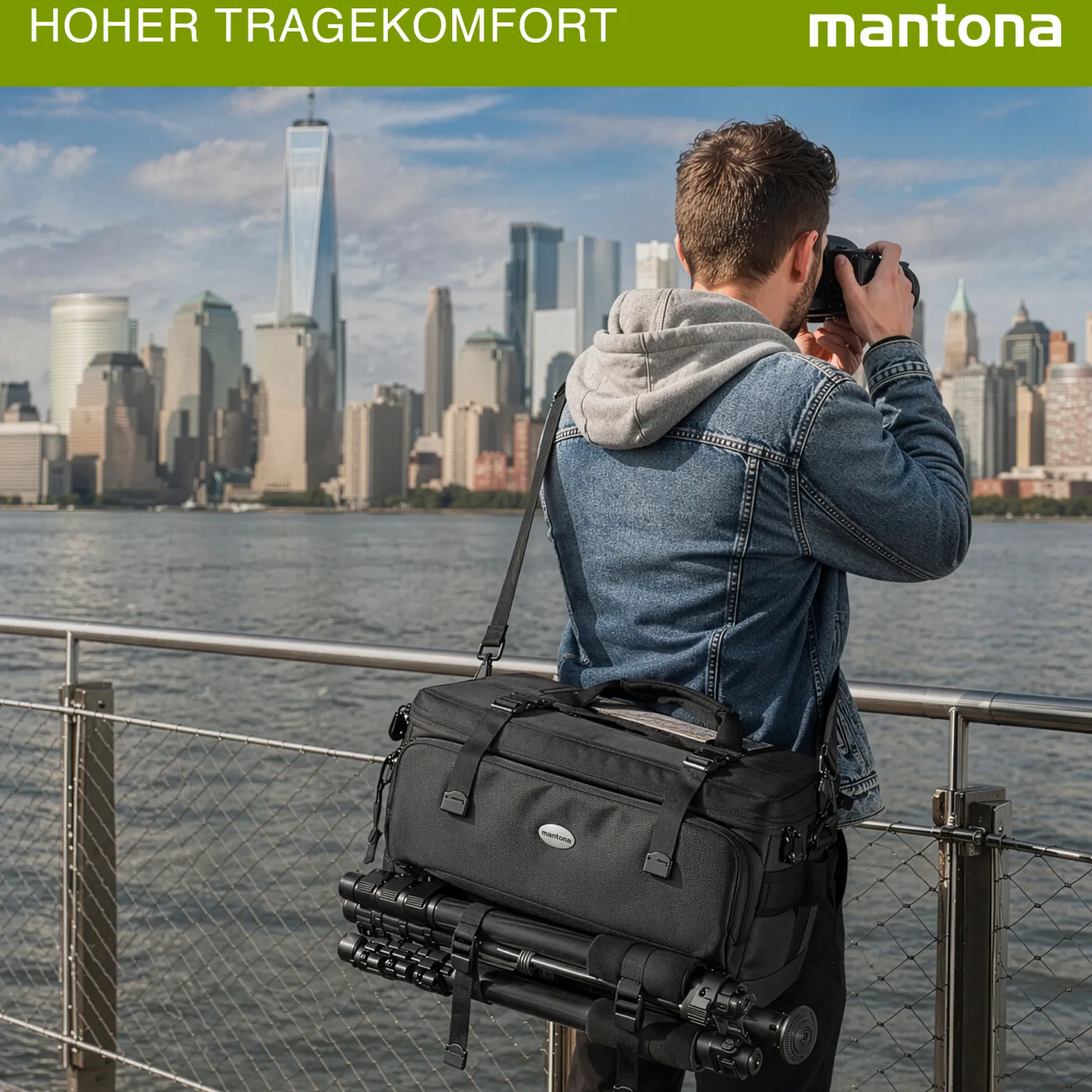 Mantona New York Kameratasche mit Innenaufteilung, Kamera Tasche für Objektive, Systemkameras, Spiegelreflex, Aufbewahrung für Kamera Zubehör, Fototasche mit Regenschutz und Tragegurt