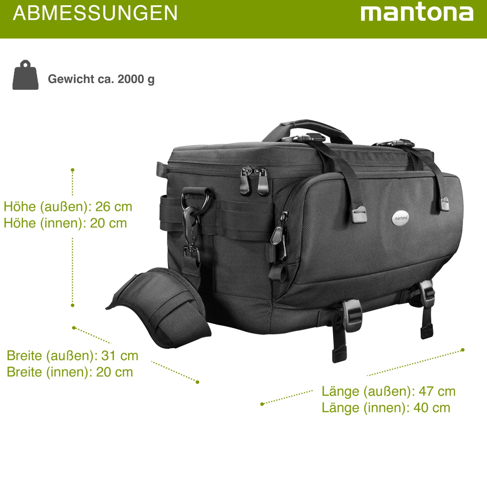 Mantona New York Kameratasche mit Innenaufteilung, Kamera Tasche für Objektive, Systemkameras, Spiegelreflex, Aufbewahrung für Kamera Zubehör, Fototasche mit Regenschutz und Tragegurt