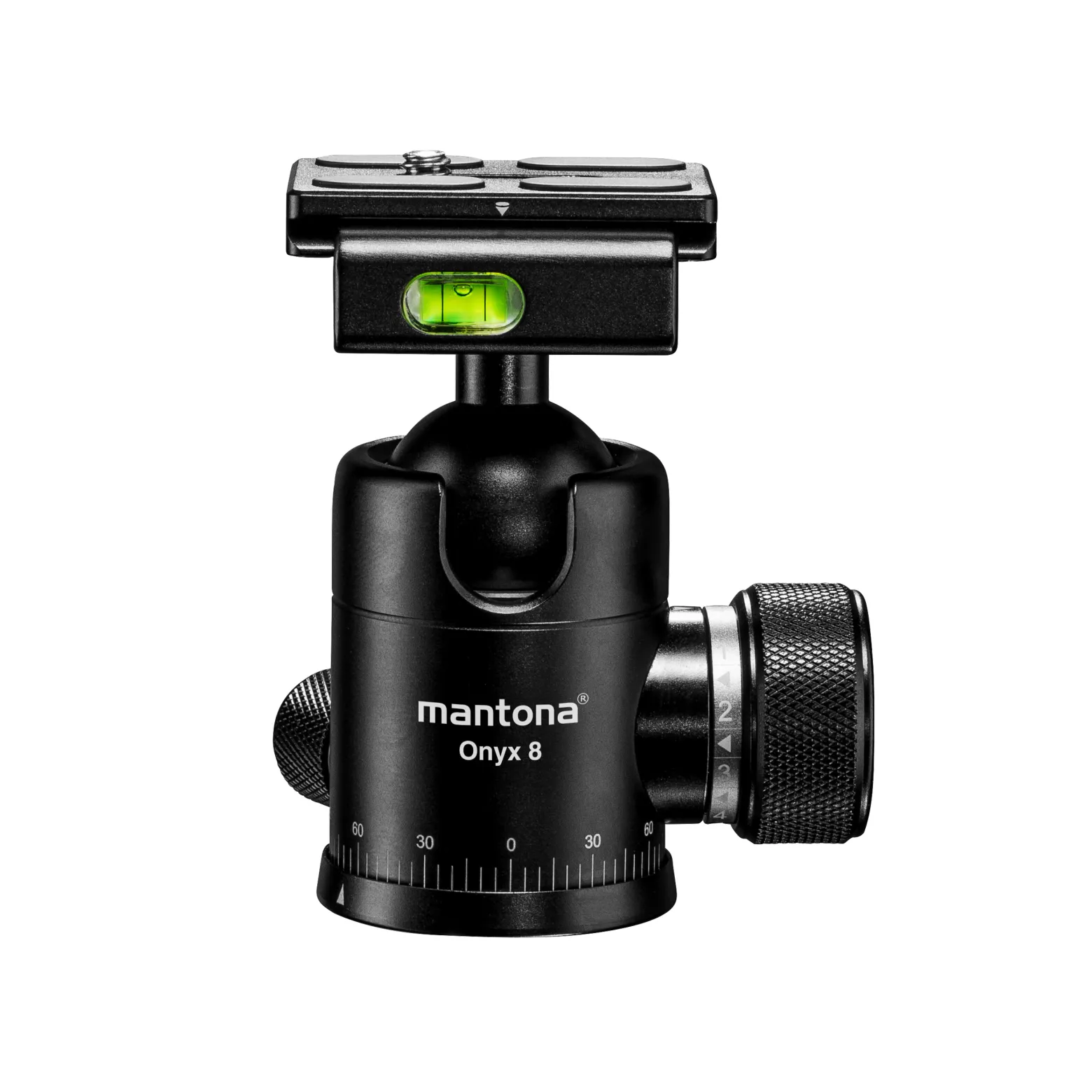 Mantona Onyx 8 Kugelkopf (M1-3008A), Stativkopf aus Aluminium mit Arca-Swiss kompatibler Schnellwechselplatte 50 mm, 360° Panorama-Funktion & 3 Wasserwaagen