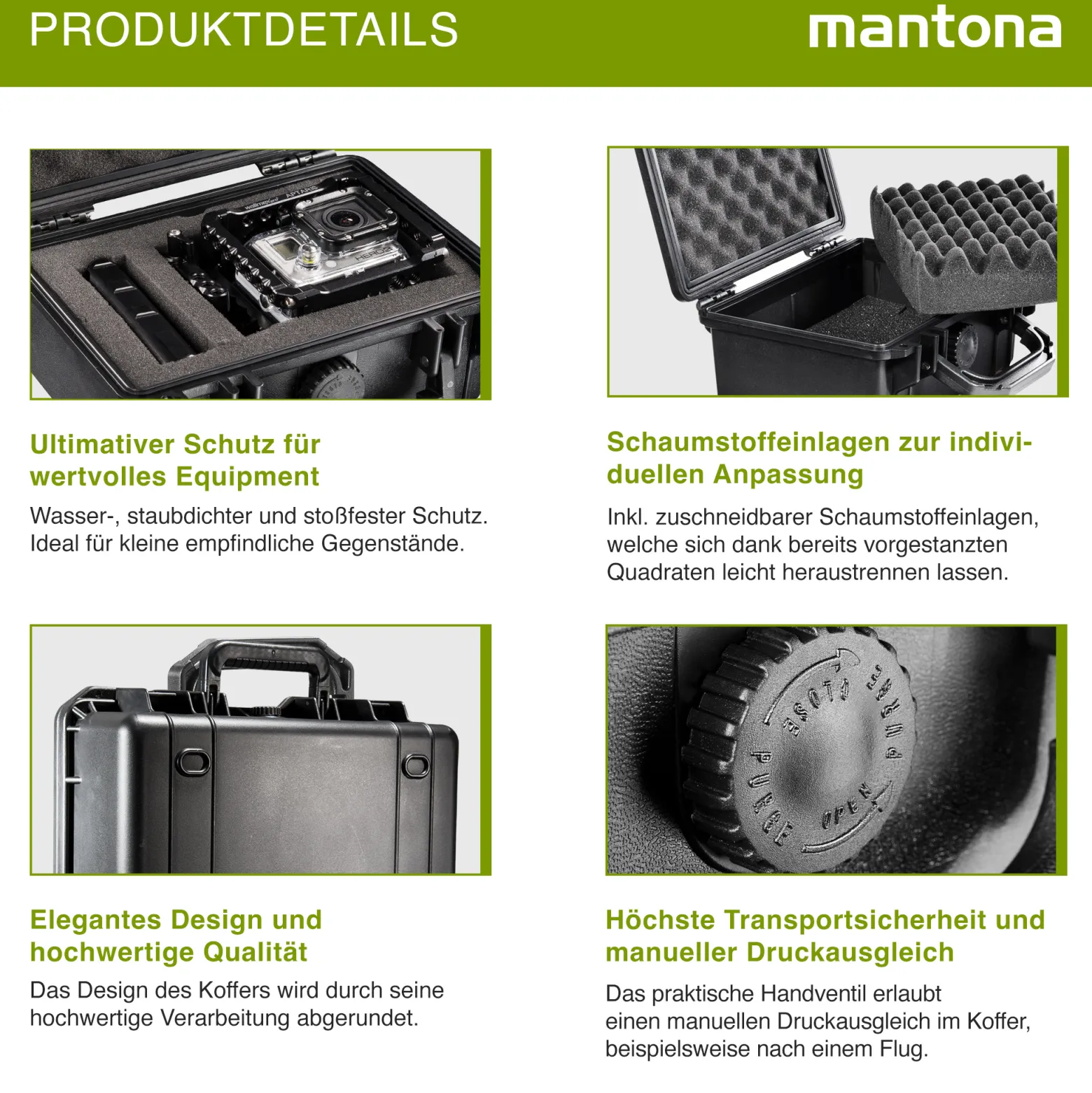 Mantona Outdoor Schutzkoffer S, wasserdichter Fotokoffer, Kamerakoffer staubdicht & stoßfest, Transportkoffer mit Schaumstoffeinlagen, ideal für Kameras, Objektive & Zubehör
