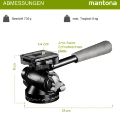 Mantona Pan 360 Video-Neiger für Videoaufnahmen - 250 x 90 x 90 mm - Video Stativkopf für Kamera - Kamerazubehör für Studio und on Location