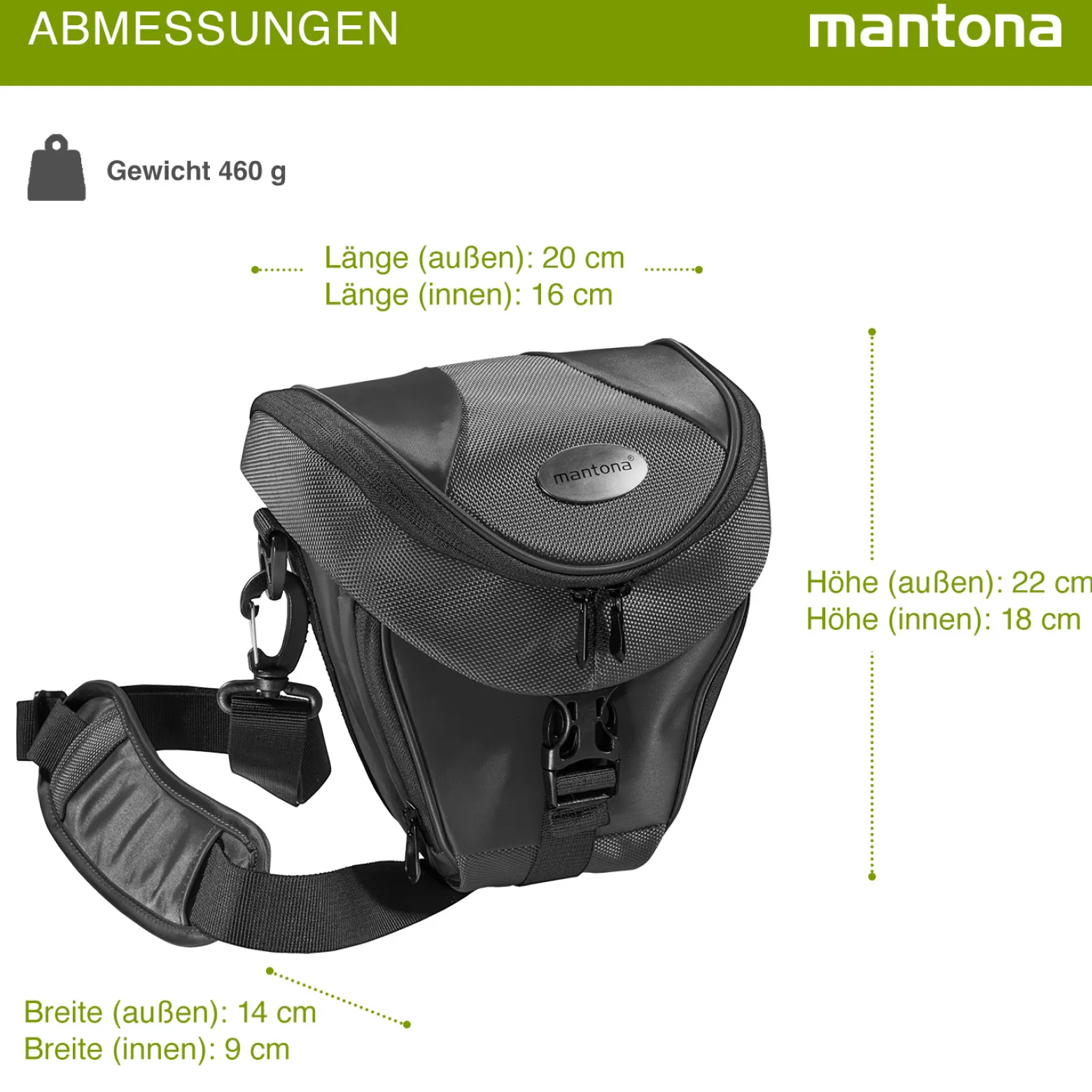 Mantona Premium Colt Schultertasche schwarz – 220 x 200 x 140 mm – Outdoor Kameratasche mit Tragegurt Polsterung Schnellzugriff Staubschutz Fach – kompakt, wasserdicht – für Spiegelreflex DSLR Kamera