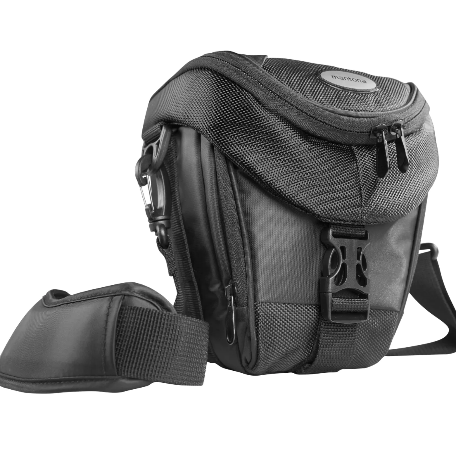 Mantona Premium Colt Schultertasche schwarz – 220 x 200 x 140 mm – Outdoor Kameratasche mit Tragegurt Polsterung Schnellzugriff Staubschutz Fach – kompakt, wasserdicht – für Spiegelreflex DSLR Kamera