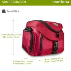 Mantona Premium Fototasche rot/schwarz, mit viel Stauraum, gepolstert mit Zusatzfächern, Umhängetasche für DSLM & DSLR Kameras, Aufbewahrungstasche für Kamera-Equipment
