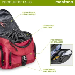 Mantona Premium Fototasche rot/schwarz, mit viel Stauraum, gepolstert mit Zusatzfächern, Umhängetasche für DSLM & DSLR Kameras, Aufbewahrungstasche für Kamera-Equipment