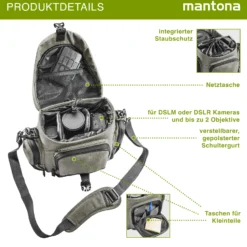 Mantona Premium Kameratasche - Passend für DSLR & DSLM Kameras mit Objektiv (inkl. Staubschutz, gepolstertem Schultergurt, Clipverschluss, anpassbarer Inneneinteilung) taupe