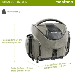 Mantona Premium Kameratasche - Passend für DSLR & DSLM Kameras mit Objektiv (inkl. Staubschutz, gepolstertem Schultergurt, Clipverschluss, anpassbarer Inneneinteilung) taupe