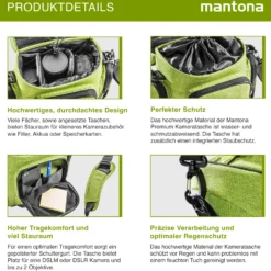 Mantona Premium Kameratasche - Passend für DSLR & DSLM Kameras mit Objektiv (inkl. Staubschutz, gepolstertem Schultergurt, Clipverschluss, anpassbarer Inneneinteilung) grün