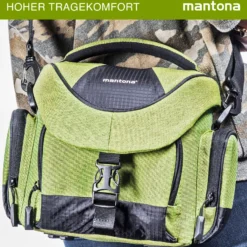 Mantona Premium Kameratasche - Passend für DSLR & DSLM Kameras mit Objektiv (inkl. Staubschutz, gepolstertem Schultergurt, Clipverschluss, anpassbarer Inneneinteilung) grün