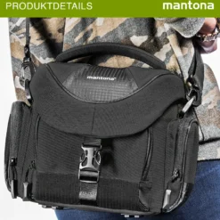 Mantona Premium Kameratasche, hochwertige Fototasche für DSLR & DSLM Kamera mit Objektiv, Umhängetasche mit Staubschutz & Schultergurt, Tragetasche mit variabler Inneneinteilung