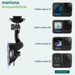 Mantona Saugnapfhalterung, Kamerhalterung mit 7-cm-Saugnapf, Stativ für Action Cam, Digital- & Kompaktkamera oder Smartphone, Autohalterung für kreative Aufnahmen