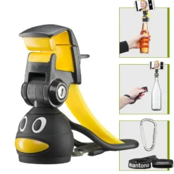 Mantona Smartphone Bottle Selfie Halter Pinguin schwarz/gelb Handstativ Selfie Stick mit Bluetooth Fernbedienung