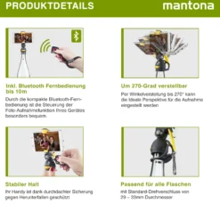 Mantona Smartphone Bottle Selfie Halter Pinguin schwarz/gelb Handstativ Selfie Stick mit Bluetooth Fernbedienung