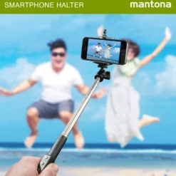 Mantona Smartphone Halter Quick & Easy 85 - 53 x 29 x 80 mm / Klemmbreite 55 bis 85 mm - mit 1x 1/4 Zoll - für Smartphone und kompatibel mit iPhone