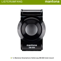 Mantona Smartphone Halterung SM-850 mit Twist Mount - 40 x 50 x 74 mm / Klemmbereich 55-85 mm / Traglast 500 g - mit Befestigung durch Drehverschluss - schwarz