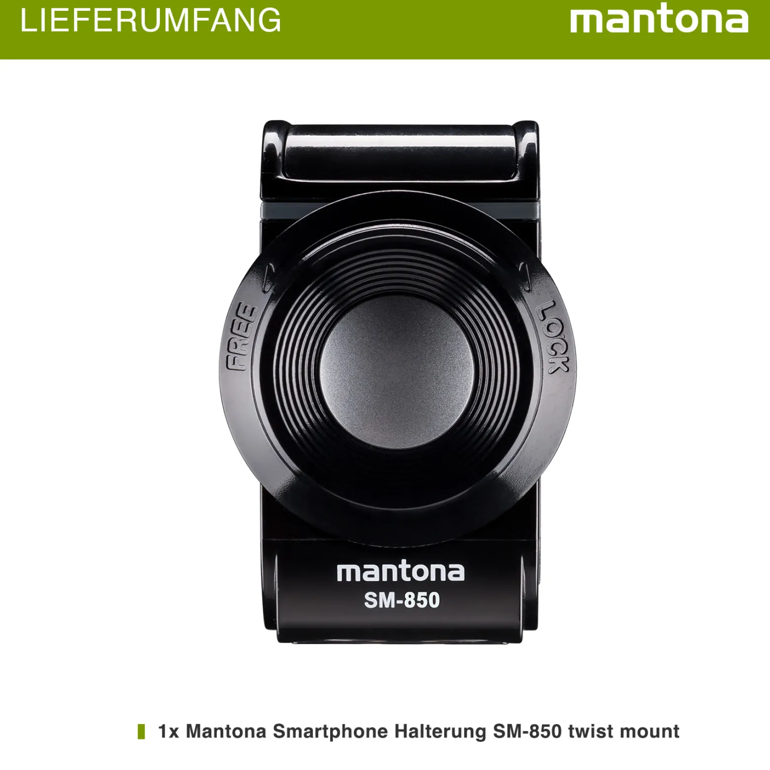 Mantona Smartphone Halterung SM-850 mit Twist Mount - 40 x 50 x 74 mm / Klemmbereich 55-85 mm / Traglast 500 g - mit Befestigung durch Drehverschluss - schwarz