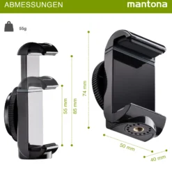 Mantona Smartphone Halterung SM-850 mit Twist Mount - 40 x 50 x 74 mm / Klemmbereich 55-85 mm / Traglast 500 g - mit Befestigung durch Drehverschluss - schwarz