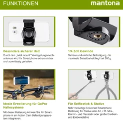 Mantona Smartphone Halterung SM-850 mit Twist Mount - 40 x 50 x 74 mm / Klemmbereich 55-85 mm / Traglast 500 g - mit Befestigung durch Drehverschluss - schwarz