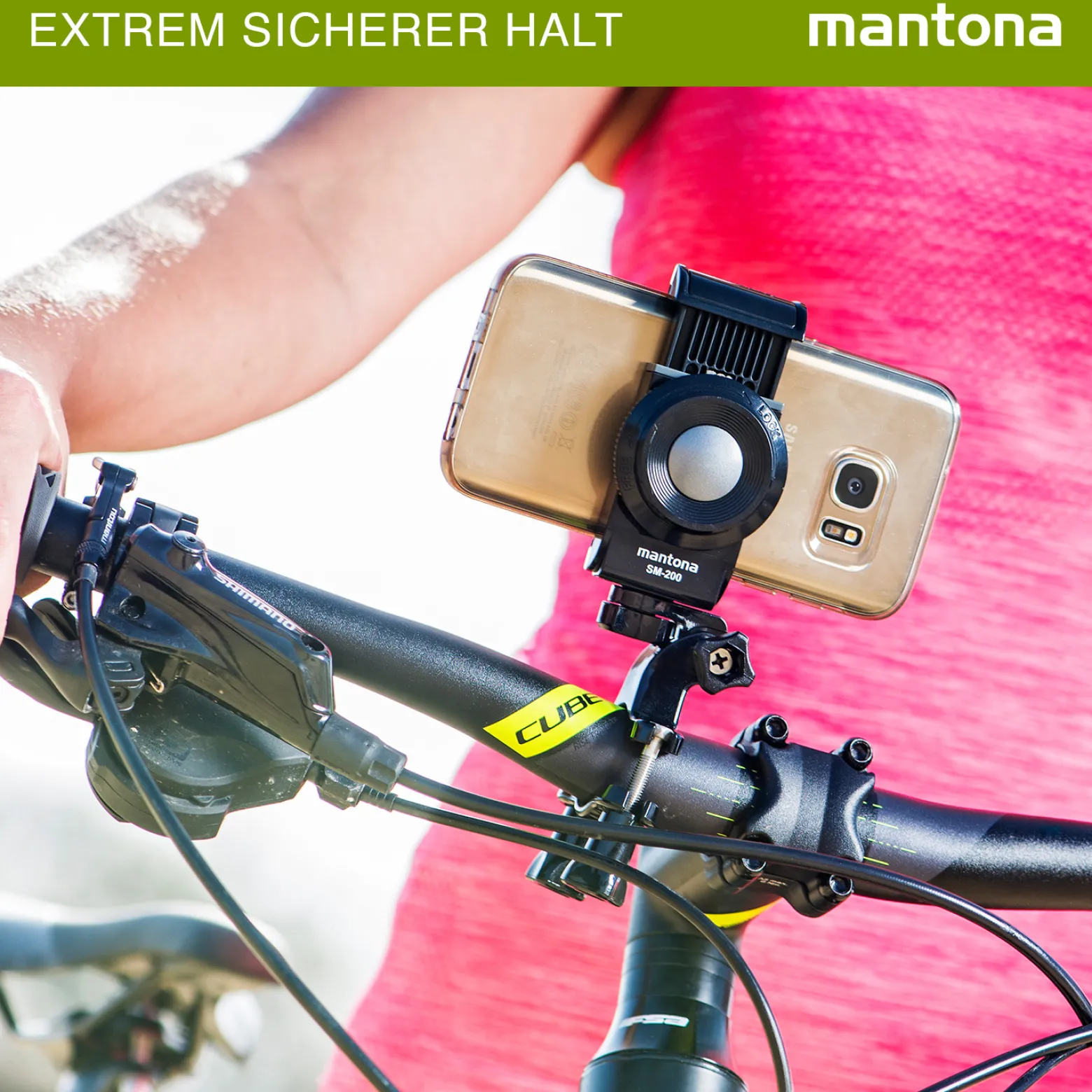 Mantona Smartphone Halterung SM-850 mit Twist Mount - 40 x 50 x 74 mm / Klemmbereich 55-85 mm / Traglast 500 g - mit Befestigung durch Drehverschluss - schwarz