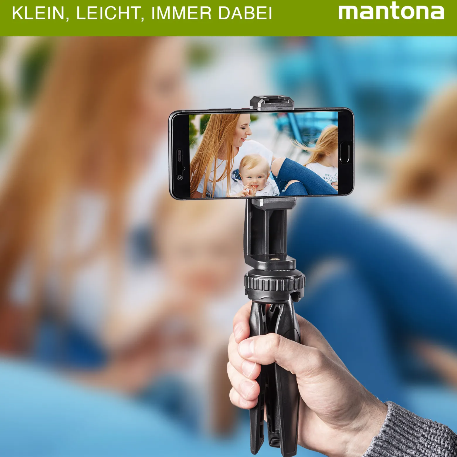 Mantona Smartphone Mini Stativ Kit Set aus Handyhalterung und Tischstativ für Video, Fotografie und Vlogging