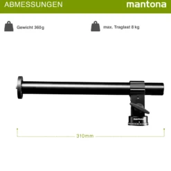 Mantona Stativauslegearm und Mittelsäule - 310 x 50 x 100 mm - 0-90° schwenkbar / stufenlos neigbar -5°-+180° / Traglast 8 kg- mit Wasserwaage, 2x 3/8" Gewinde, 1/4" Schraube - für Foto Atelier
