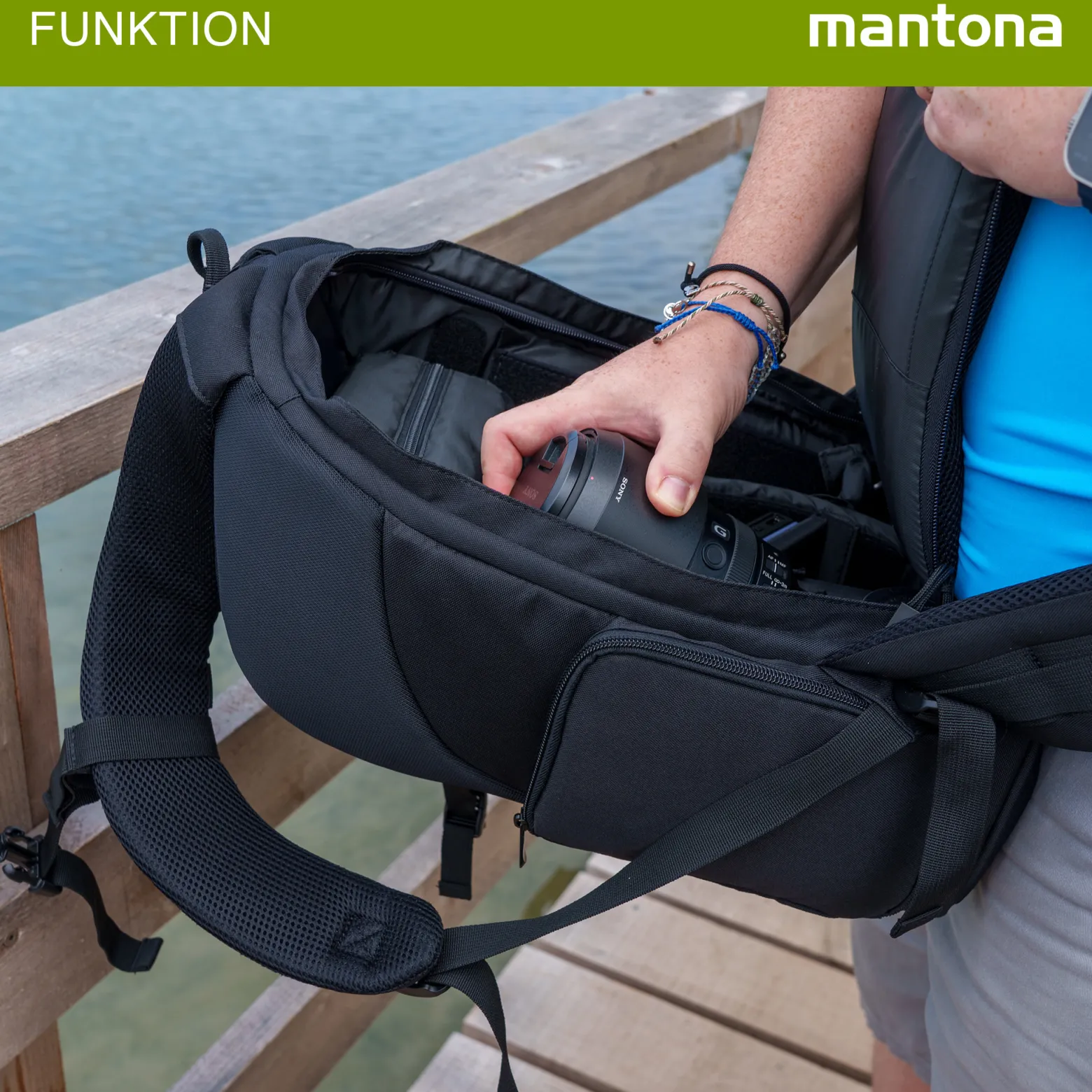 Mantona Trekking Fotorucksack - Kamerarucksack für DSLR Kameras, Fototasche mit Stativhalterung und variabel einteilbarem Innenraum, Kameratasche mit Regenschutz