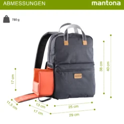 Mantona Urban Companion Fotorucksack und Tasche, Kamerarucksack Anthrazit mit Lederapplikationen, Fototasche mit Laptopfach für Laptops bis 12 Zoll