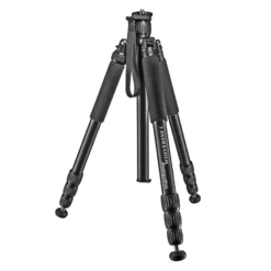 Mantona Wolverine L 284 Kamerastativ Aluminium, Fotostativ bis 15 kg, höhenverstellbar bis 166 cm, Stativ mit Spikes, Libelle, LED Lampe, als Dreibein und Einbein-Stativ nutzbar