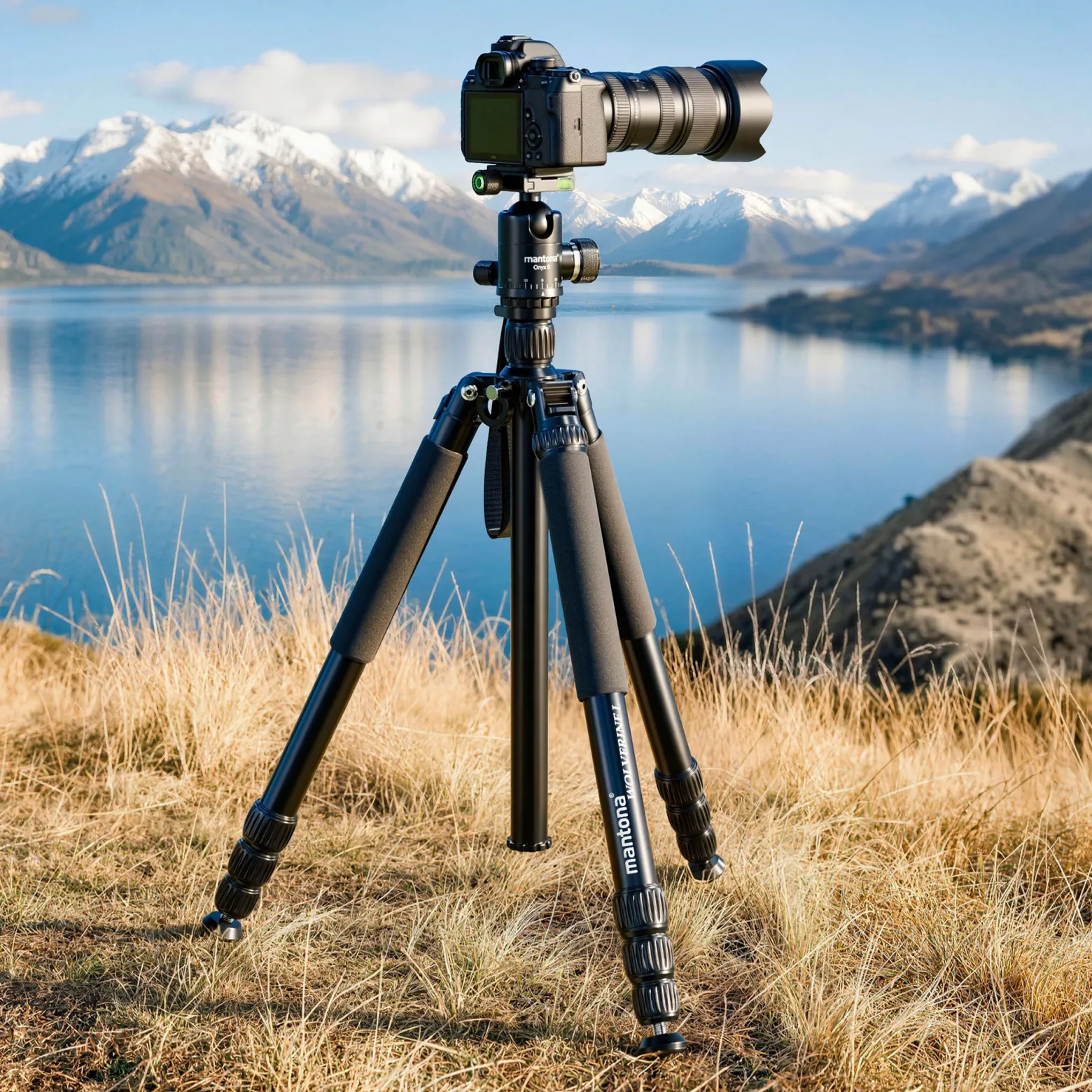 Mantona Wolverine L 284 + Onyx 8 Kugelkopf Set Fotostativ mit Stativkopf aus Aluminium mit Arca Swiss kompatibler Schnellwechselplatte