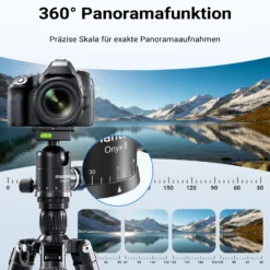 Mantona Wolverine L 284 + Onyx 8 Kugelkopf Set Fotostativ mit Stativkopf aus Aluminium mit Arca Swiss kompatibler Schnellwechselplatte