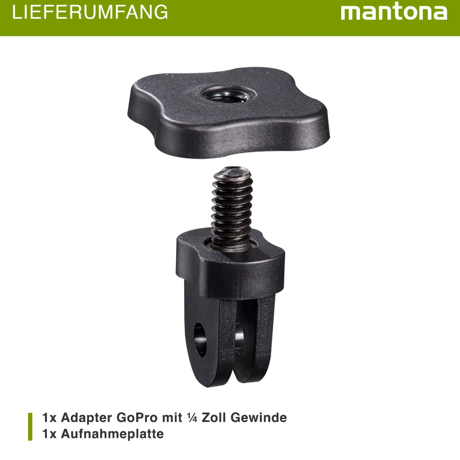 Mantona 1/4 Zoll Gewinde Adapter - 30 x 20 x 20 mm - kompatibel mit GoPro 11 10 9 8 7 6 5 4 3 2 1 - Verbindung von Equipement und Action Cams