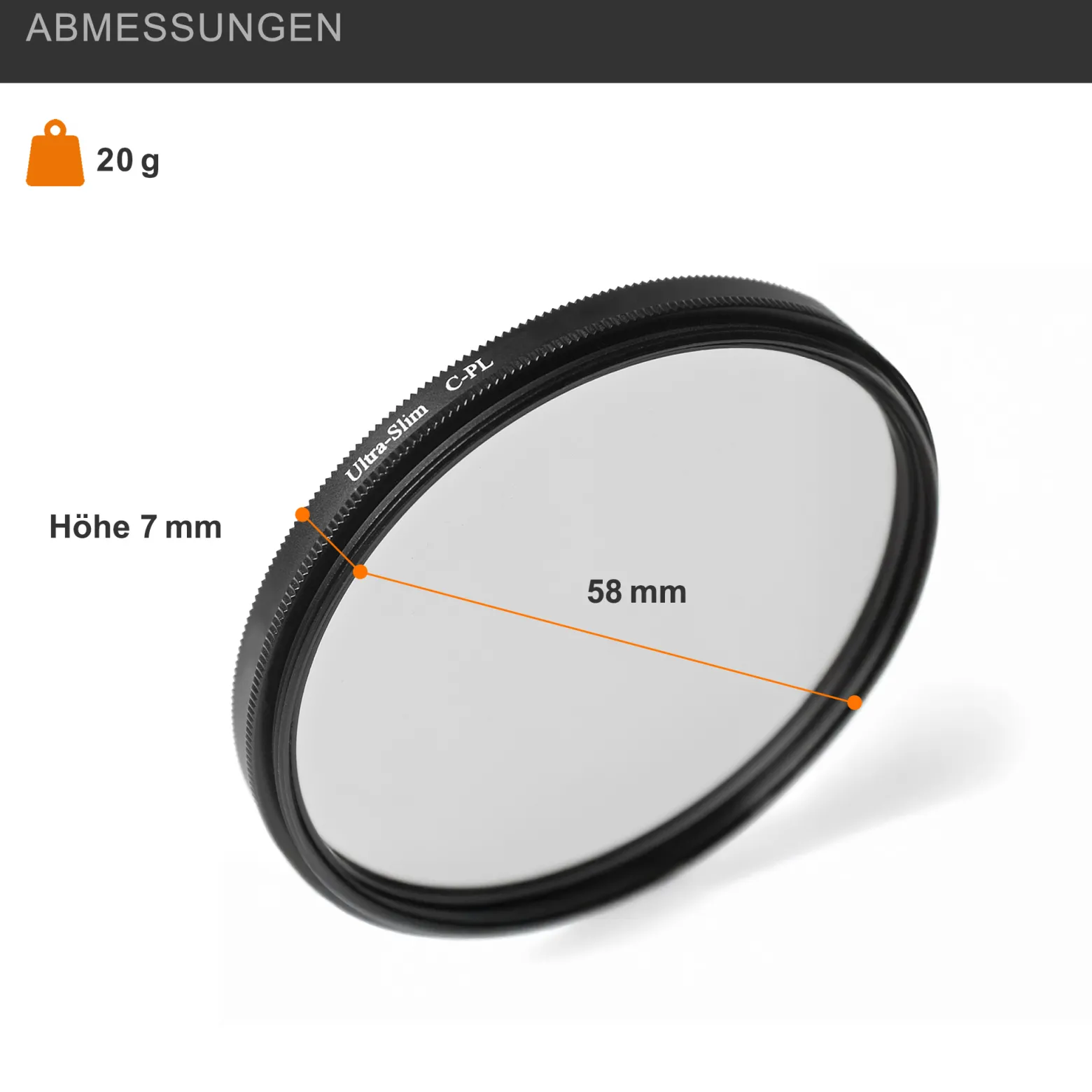 Massa CPL Polfilter - 58 x 58 x 7 mm - mehrfach vergütete Glaslinsen - für sattere Farben, verbesserte Schärfe und reduzierte Spiegelungen - Foto Kamera Zubehör