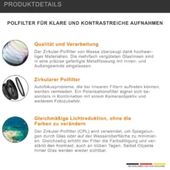Massa CPL Polfilter - 58 x 58 x 7 mm - mehrfach vergütete Glaslinsen - für sattere Farben, verbesserte Schärfe und reduzierte Spiegelungen - Foto Kamera Zubehör