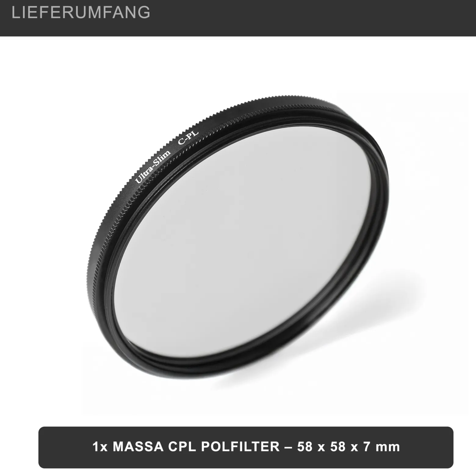 Massa CPL Polfilter - 58 x 58 x 7 mm - mehrfach vergütete Glaslinsen - für sattere Farben, verbesserte Schärfe und reduzierte Spiegelungen - Foto Kamera Zubehör