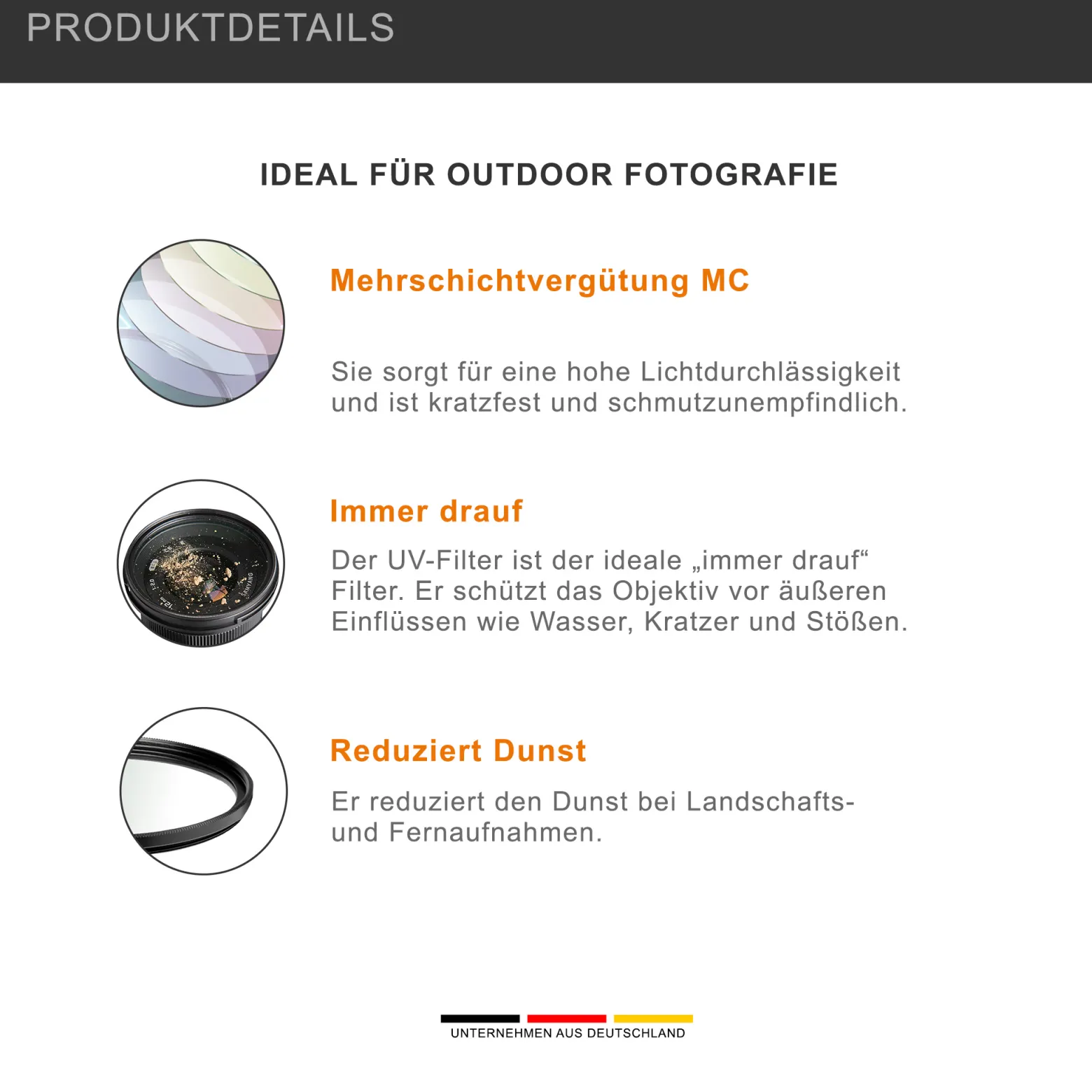 Massa UV Filter - 58 x 58 x 8 mm - für sattere Farben, verbesserte Schärfe und reduzierte UV-Strahlen - Foto Kamera Zubehör