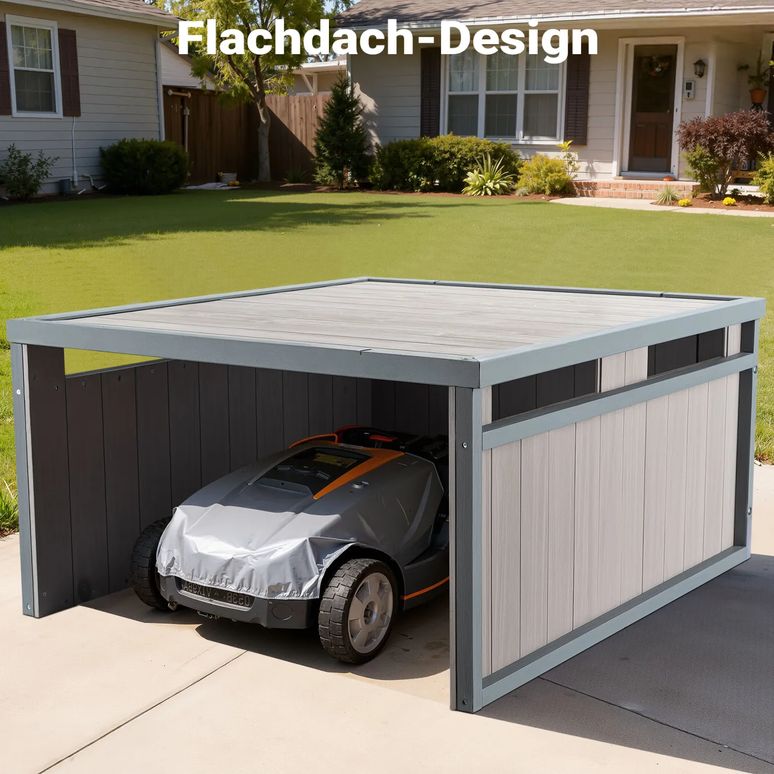 Mähroboter Holzgarage Flachdach Massivholz Unterstand Carport Grau 80x70x38cm