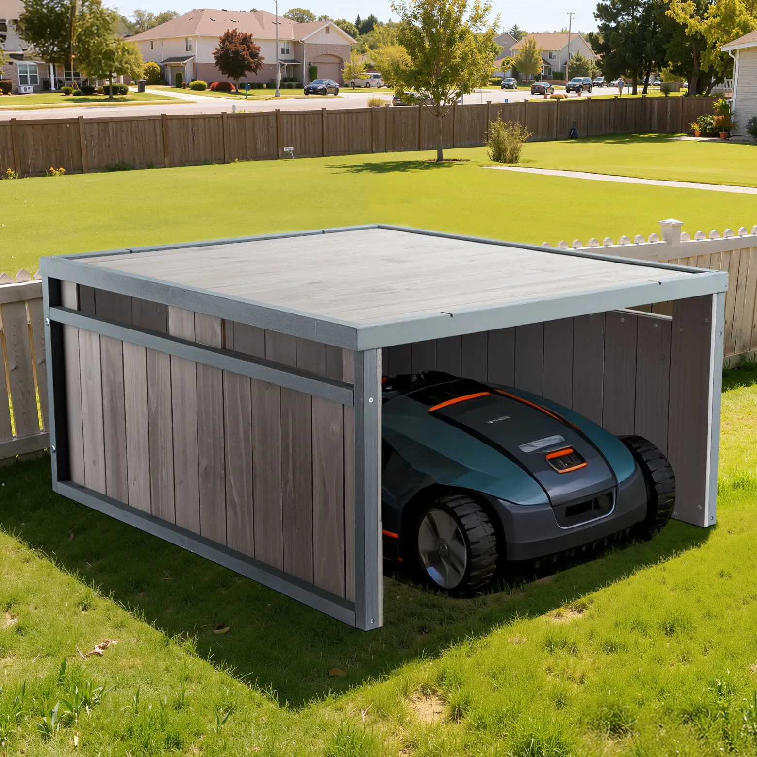 Mähroboter Holzgarage Flachdach Massivholz Unterstand Carport Grau 80x70x38cm