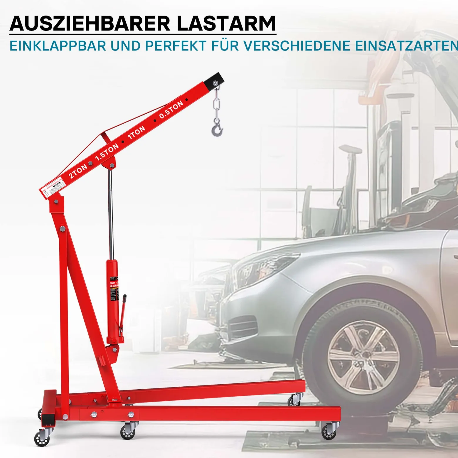 Motorheber Werkstattkran Getriebeheber Hebekran Ladekran klappbar Doppelpumpe 2000 kg Motorkran Schwerlastkran