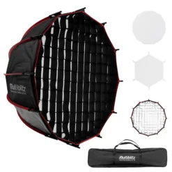 Multiblitz Deep Rota Softbox SF-65 Bowens mit Grid und Diffusoren, Lichtformer für Studioblitz und LED Dauerlicht, Lichtdiffusor für Porträtfotografie und Videobeleuchtung