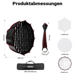 Multiblitz Deep Rota Softbox SF-65 Bowens mit Grid und Diffusoren, Lichtformer für Studioblitz und LED Dauerlicht, Lichtdiffusor für Porträtfotografie und Videobeleuchtung