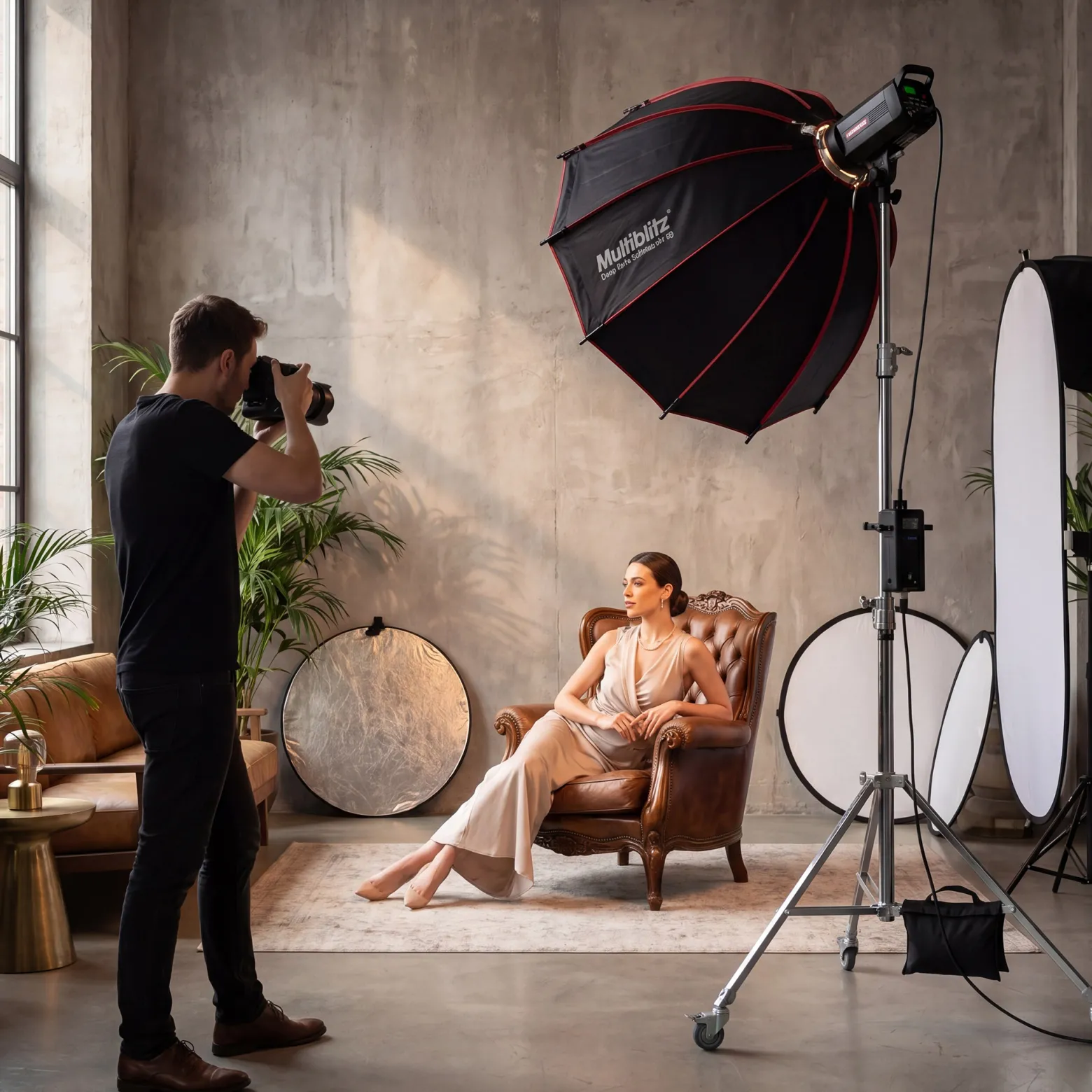 Multiblitz Deep Rota Softbox SF-65 Bowens mit Grid und Diffusoren, Lichtformer für Studioblitz und LED Dauerlicht, Lichtdiffusor für Porträtfotografie und Videobeleuchtung