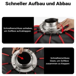 Multiblitz Deep Rota Softbox SF-90 Bowens mit Grid und Diffusoren, Lichtformer für Studioblitz und LED Dauerlicht, Lichtdiffusor für Porträtfotografie und Videobeleuchtung