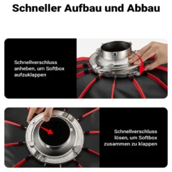 Multiblitz Deep Rota Softbox SF-120 Bowens mit Grid und Diffusoren, Lichtformer für Studioblitz und LED Dauerlicht, Lichtdiffusor für Porträtfotografie und Videobeleuchtung